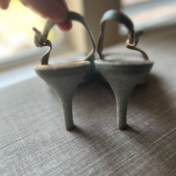 Cynthia Vincent Leather Slingback heels, light green printed - Picture 9 of 12